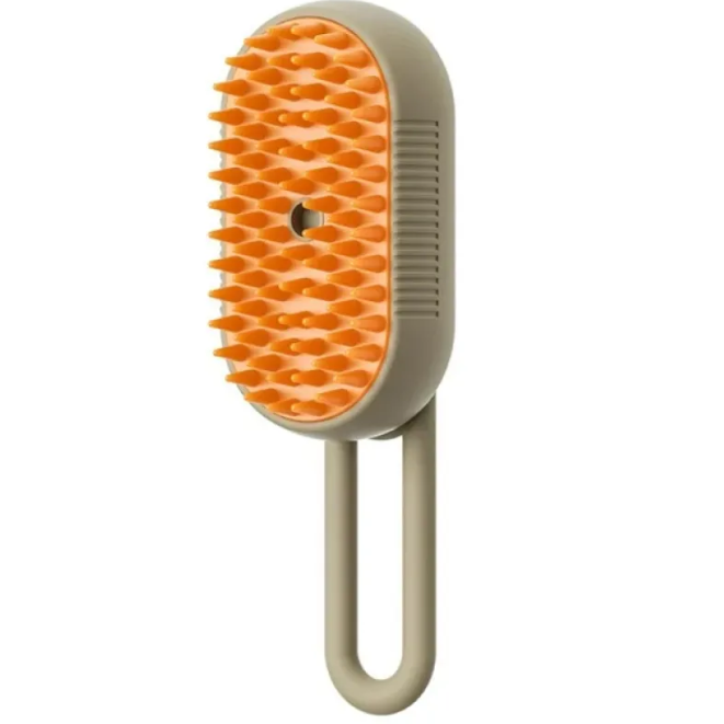 SteamPaws 3-in-1 steam brush in Milk Brown with soft silicone bristles